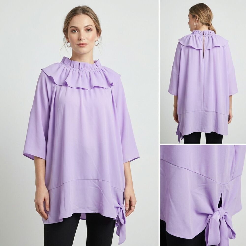 ELOQUII Lilac Purple Ruffle Blouse Size 22